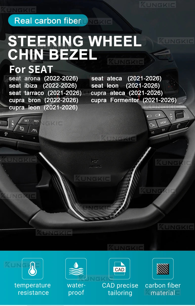Dry Carbon Fiber Steering Wheel Bottom Trim for Seat and Cupra