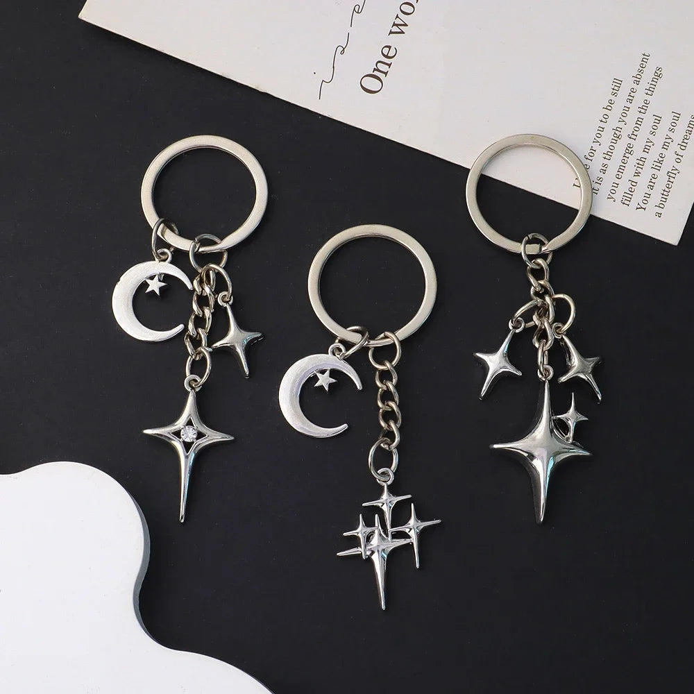 Silver Star Moon Metal Keychain