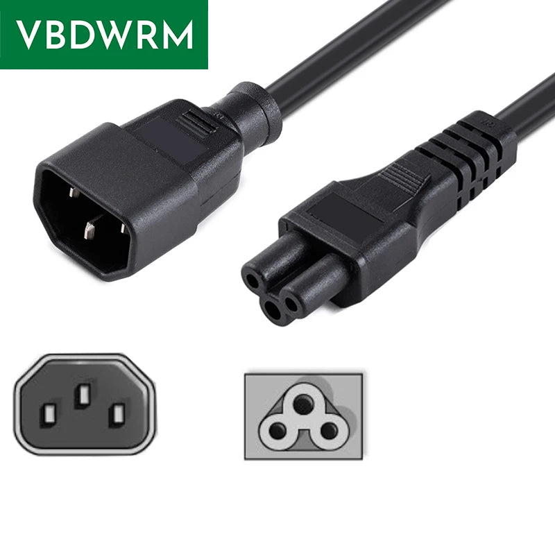 Strømledning fra C5 til C14, adapterkabel fra IEC 60320 C14 til IEC 60320 C5, 1.5M, 3X0.75mm2 kobberleder