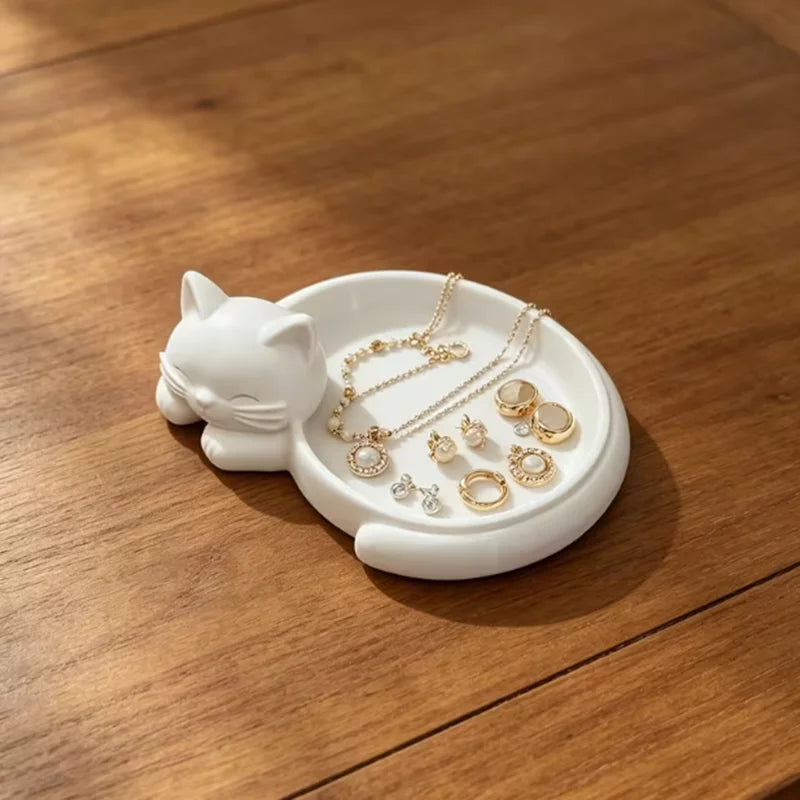 Smykkefad og opbevaringsbakke formet som en kat, 12 cm