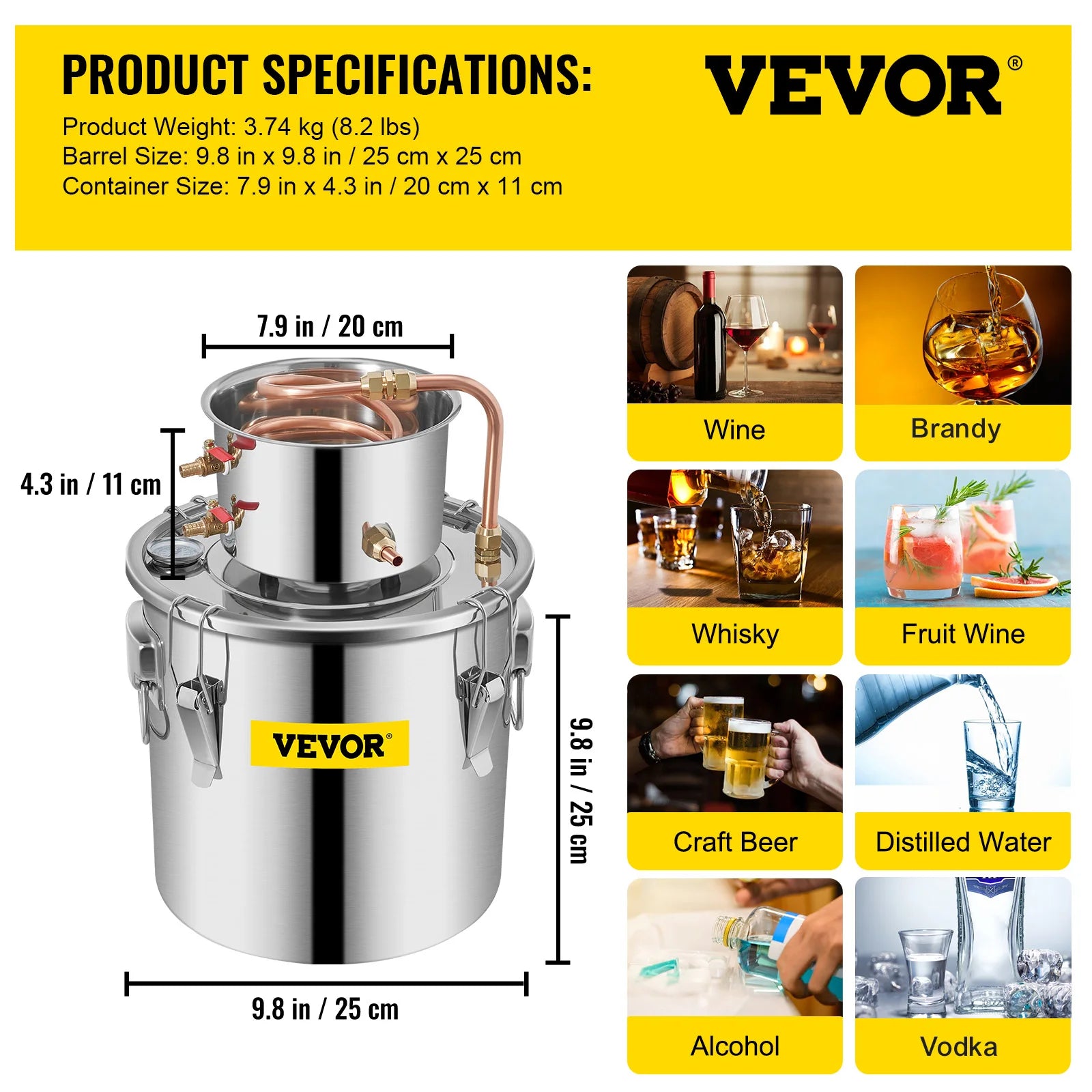 3/5/8 Gal Stainless Steel Copper Distiller Kit with Pump