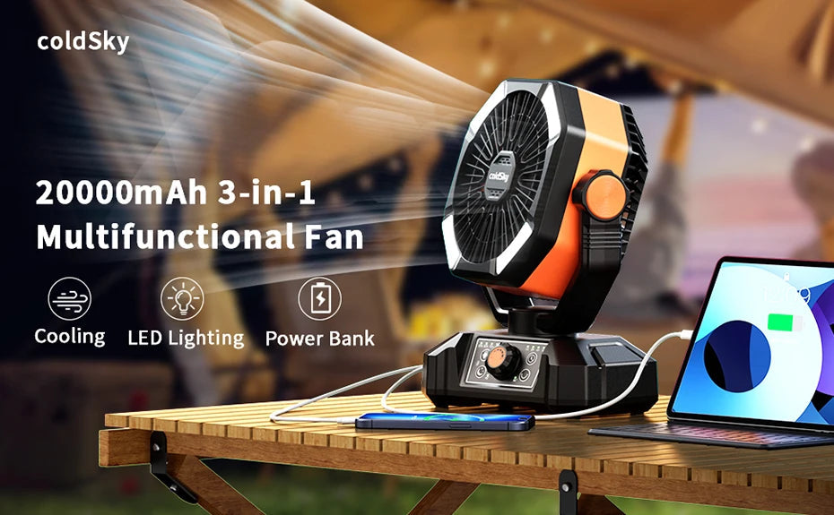 20000mAh Battery Camping Fan with 4 LED Lantern 8 Speeds Desk Fan Portable Outdoor Fan for Outdoor Camping Tent and Fishing