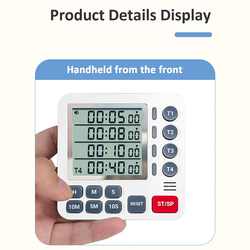 4-Channel Digital Kitchen Timer with Mute Light Alert