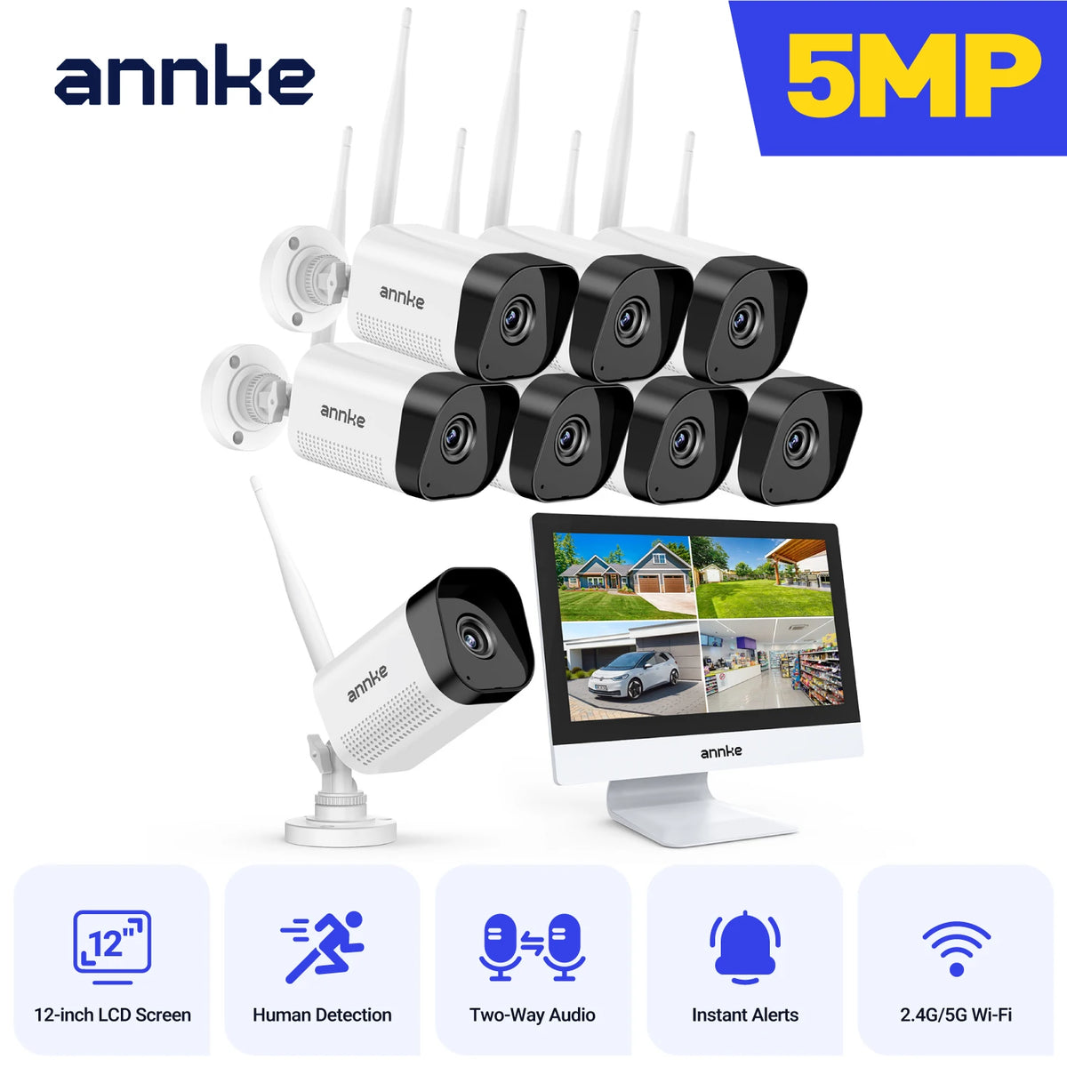 8MP WiFi Security Camera System with 12 Inch LCD