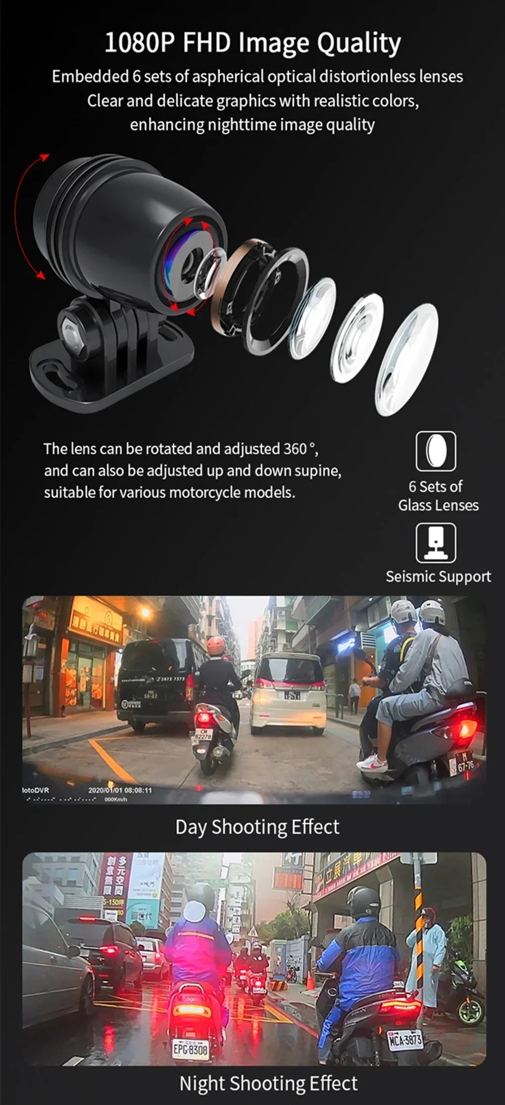 High quality HD 1080P Waterproof Mini Dual Camera Motorcycle Dash Cam DVR Camera with Wifi GPS