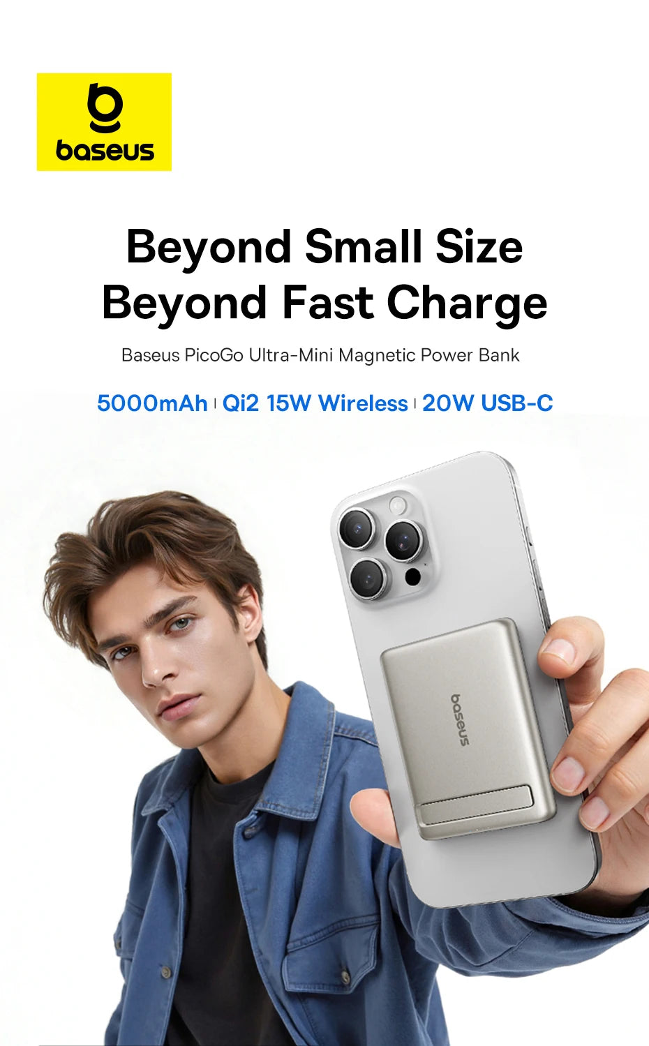 Baseus Qi2 Magnetic Power Bank with Kickstand 5000mAh
