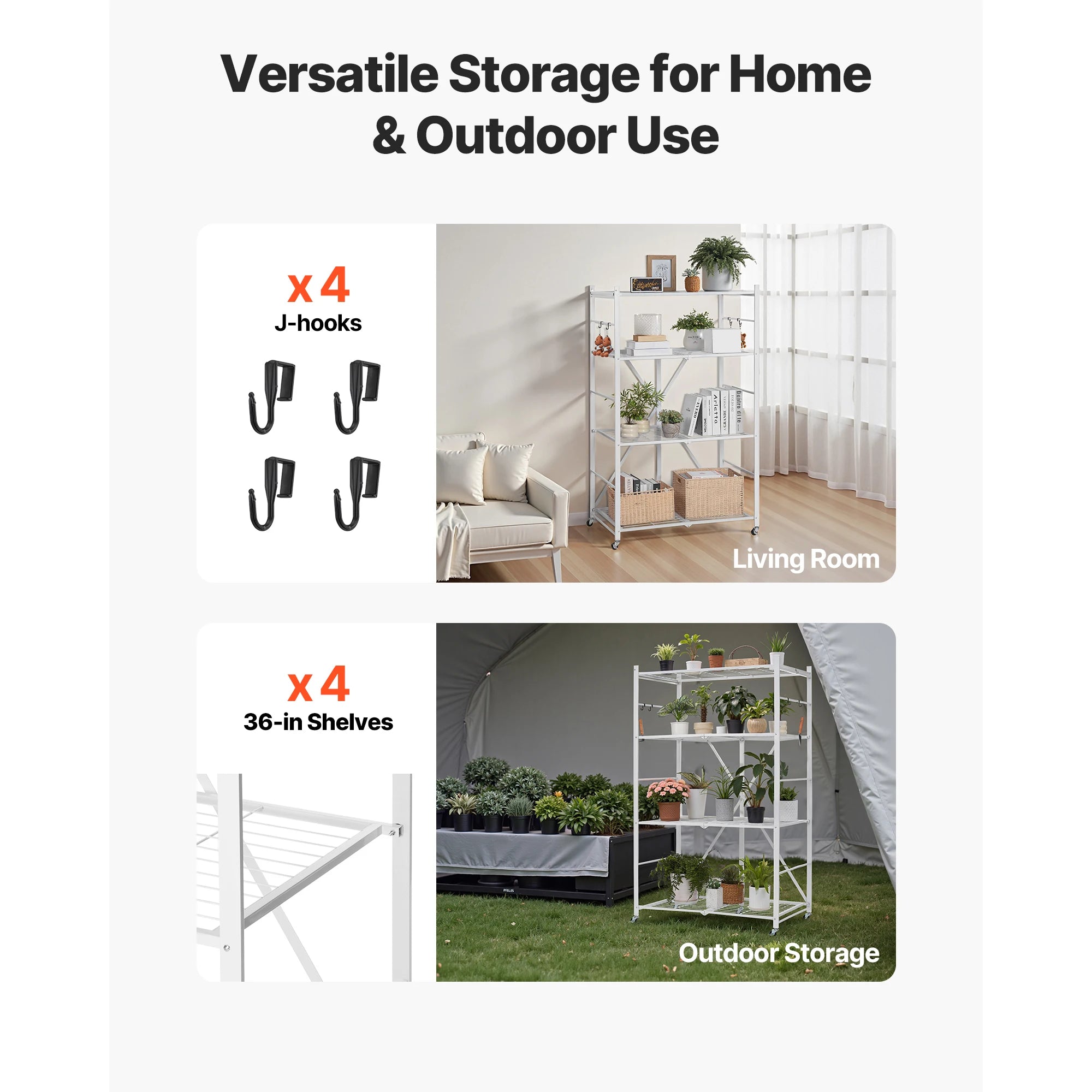 Foldable Metal Storage Shelf with Wheels Heavy Duty Garage Rack