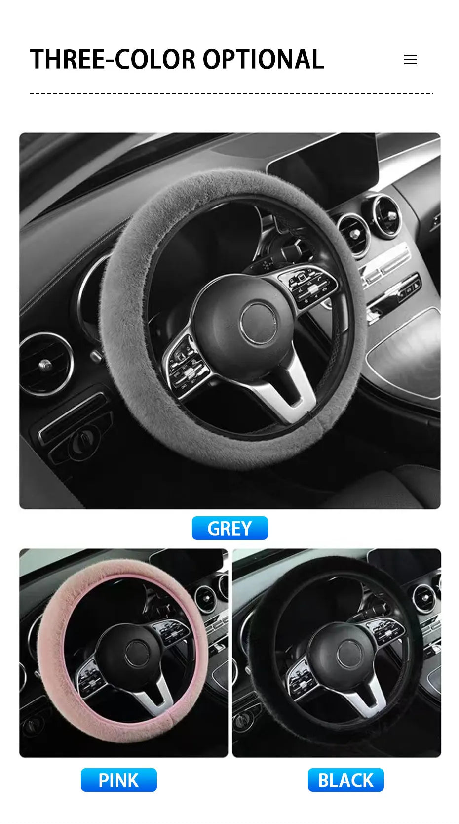 SEAMETAL Winter Warm Steering Wheel Cover Soft Plush Steer Cover Flexible Anti Slip Full-Wrapped Steering Protector for 37-39cm