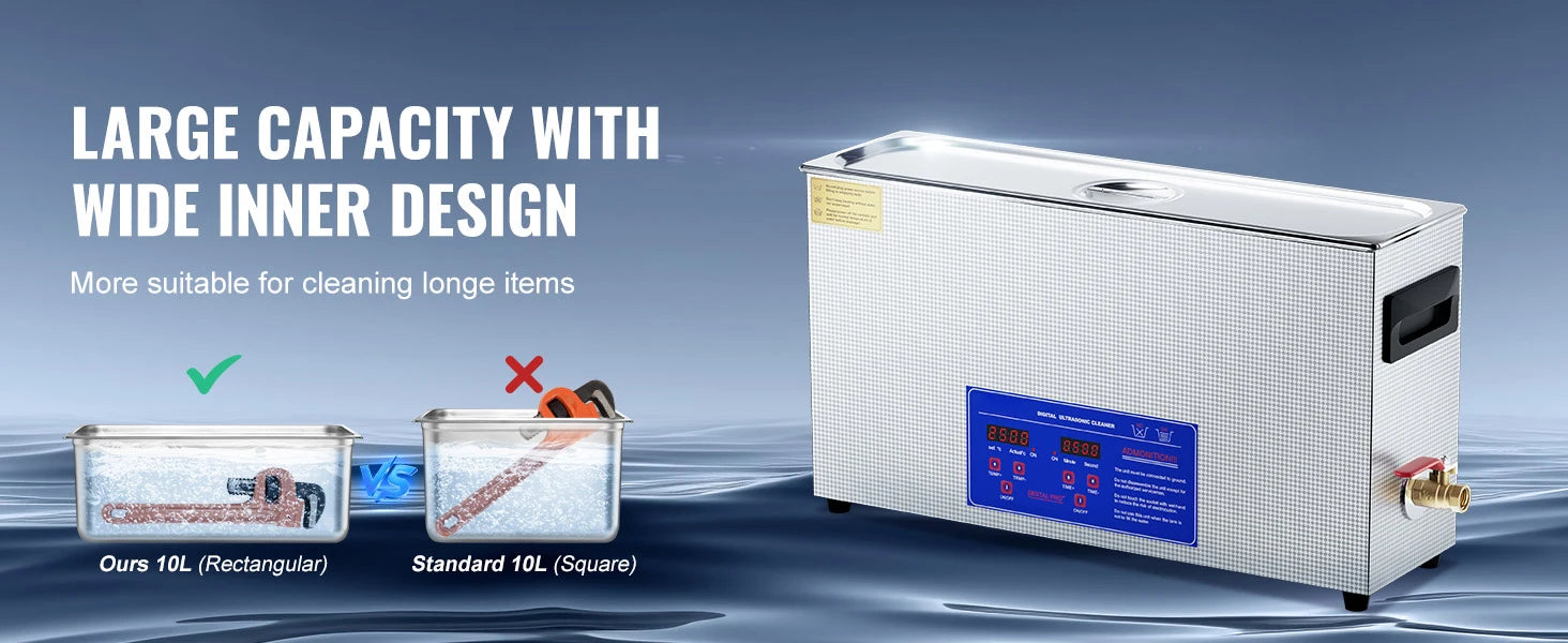 Curățător ultrasonic 10L 40kHz 300W cu încălzitor și cronometru