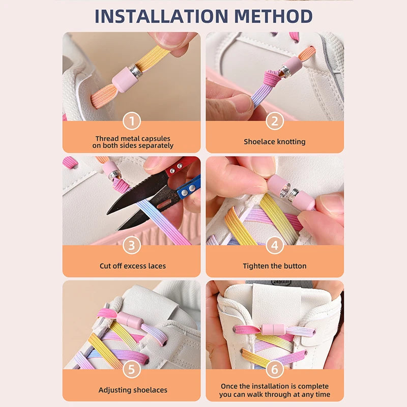 1Pair/2Pairs/4Pairs No Tie Shoe Laces Colorful Buckle Shoelaces Pearl Light Colorful Fashion Without Ties Elastic Laces Sneaker