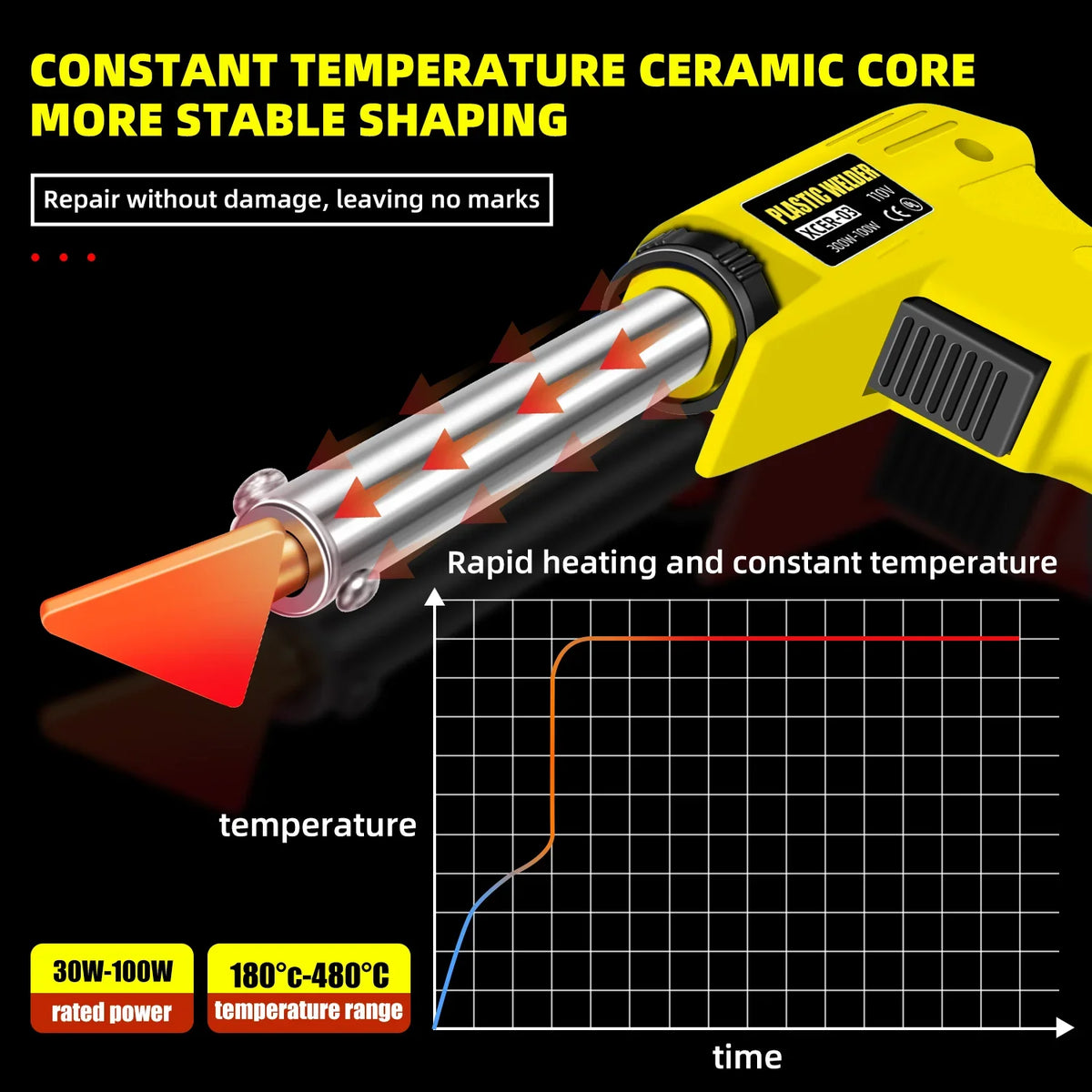 100W Plastic Repair Iron with Brass Trowel Tip, EU/US Kits