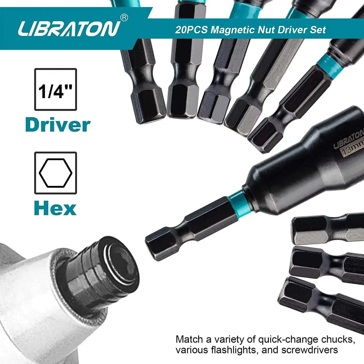 20-Piece Magnetic Nut Driver Set, Metric and SAE