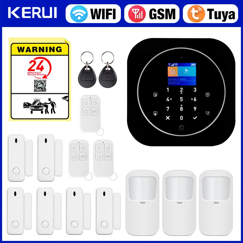 KERUI 2G GSM WIFI Alarm for Home Security Protection Tuya Smart Burglar Alarm System with Motion Detection Door Sensor Alexa