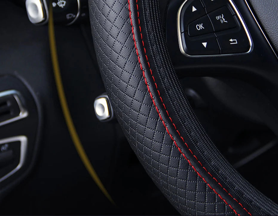SEAMETAL Car Steering Wheel Cover Anti Slip Pu Leather Steering Protector Anti Scratch Steer Wheel Cover Universal for 37-39cm