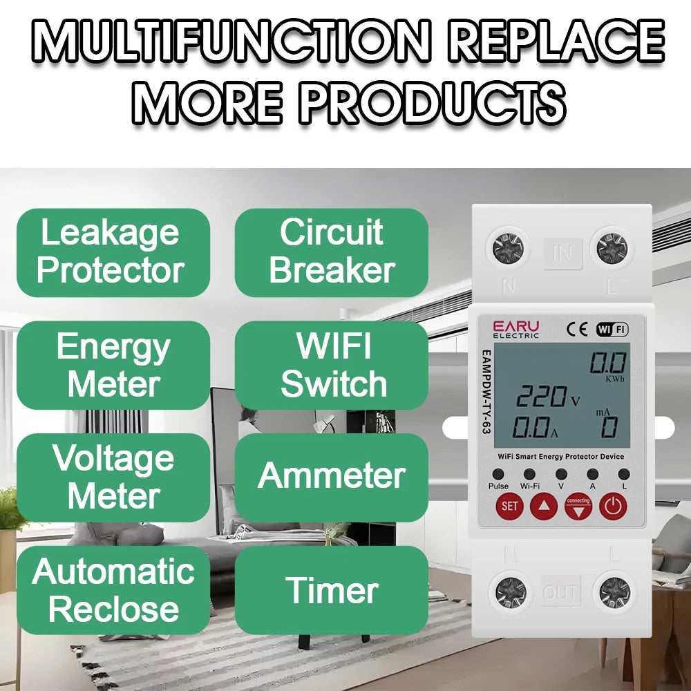 TUYA WiFi Розумний захист від витоку струму, перенапруги та зниженого напруги