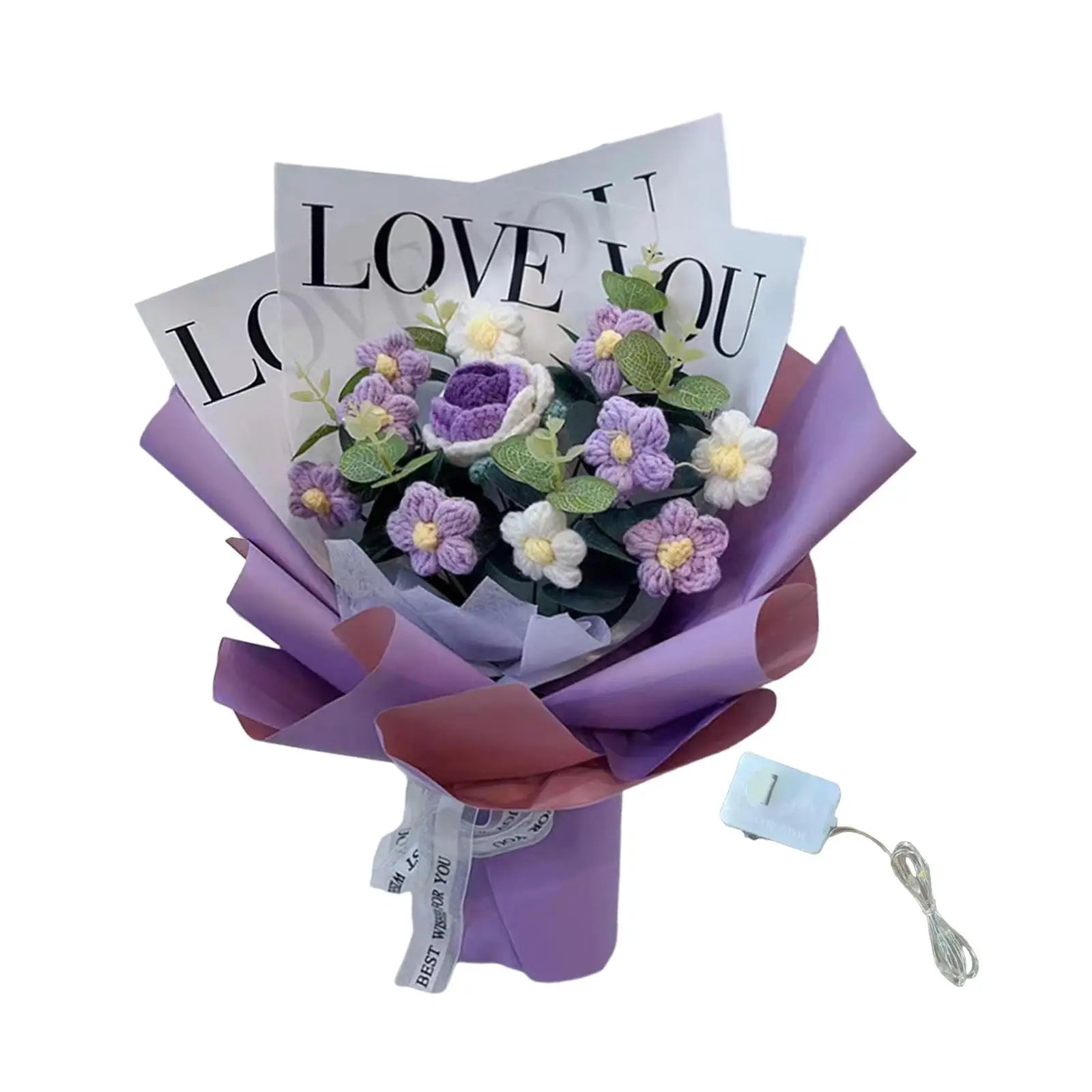 Handmade Crochet Flower Bouquet Knitted Floral Decoration