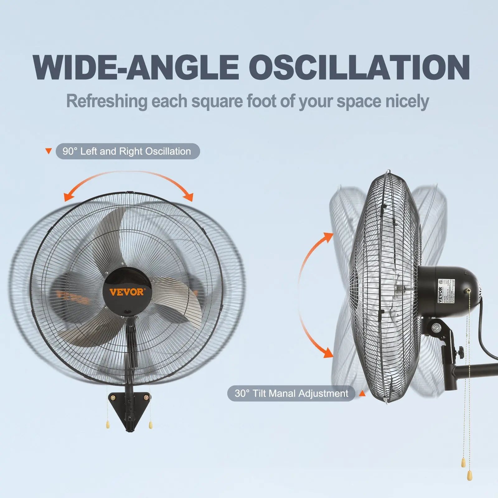 18" Vægmonteret Industriel Ventilator 4000 CFM 3-trins Oscillerende