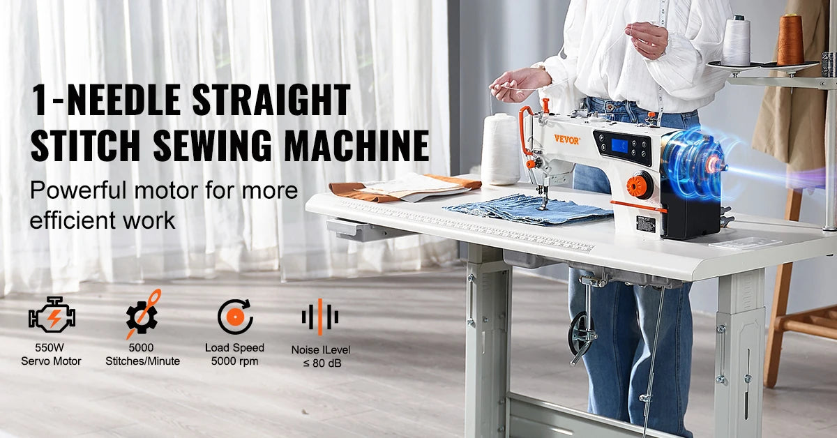 Machine à coudre industrielle à point noué 550W servo, 5000 SPM avec table