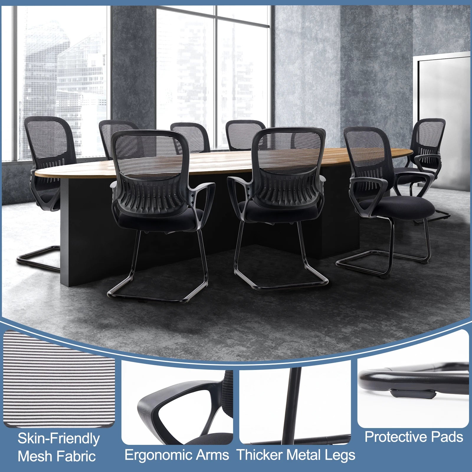 Ergonomic Office Guest Chair with Armrests & Mesh Lumbar Support