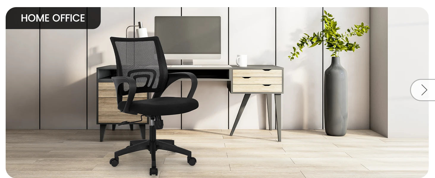 Black Mesh Office Chair with Lumbar Support, Swivel & Adjustable Height