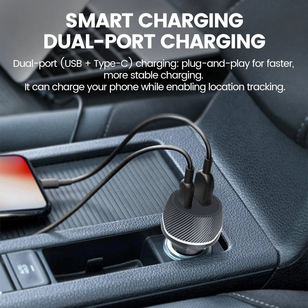 2in1 Car Charger GPS Tracker, USB Type-C Phone Fast Charging with Find My App for iOS & Android Google Find My
