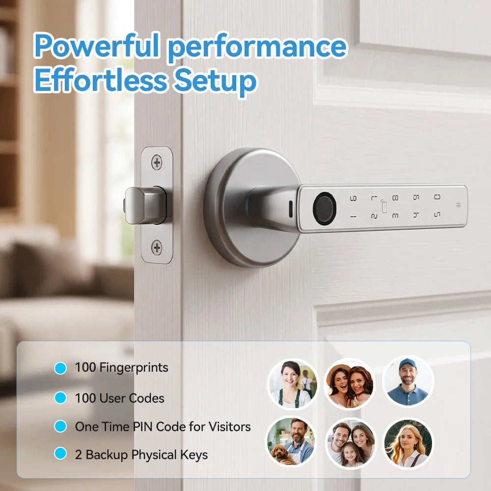 Smart Fingerprint Door Lock Handle 5-in-1 Keyless Entry