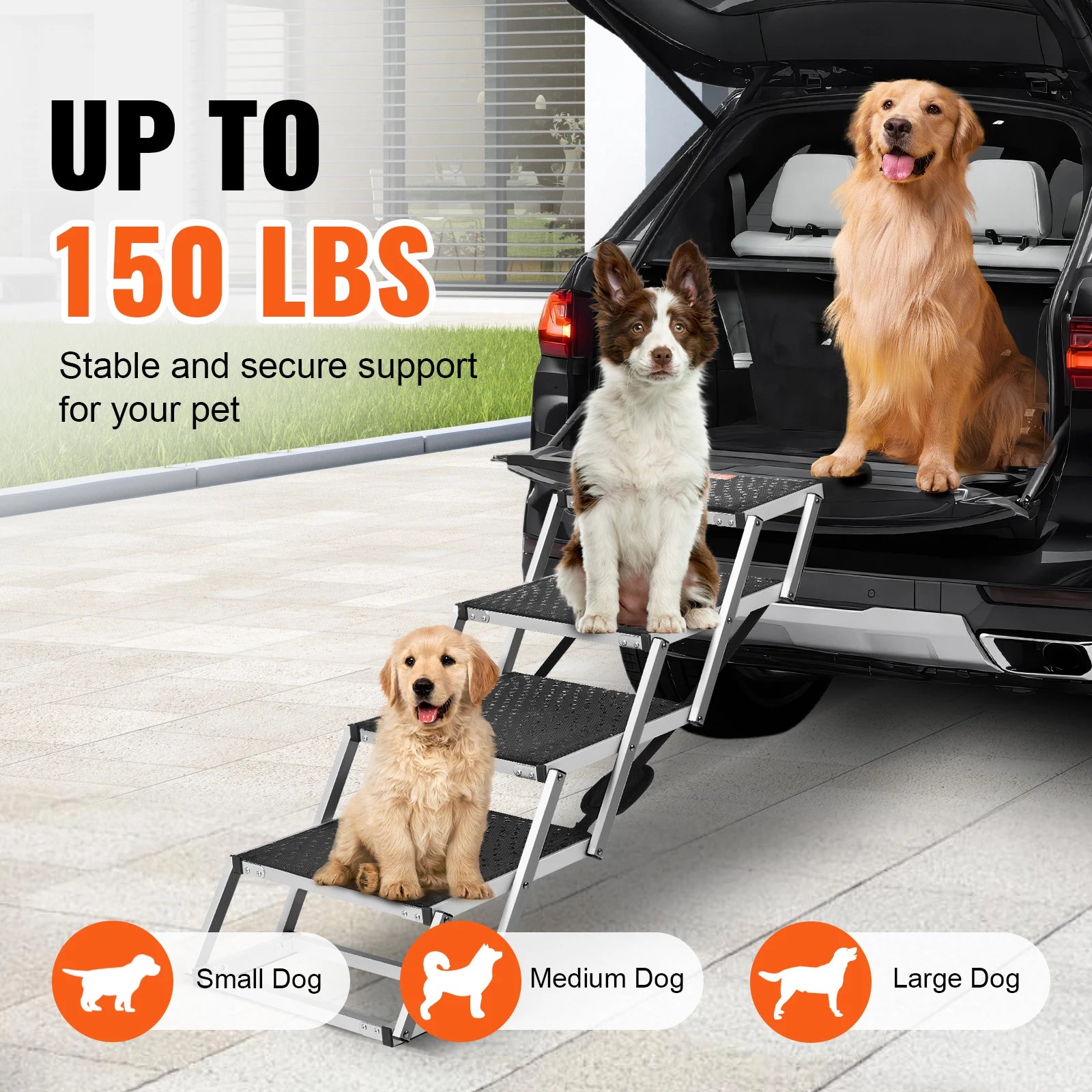 Scalinette per cani SucceBuy per auto, ampia scala per cani per auto, passi pieghevoli portatili per animali, leggeri in alluminio, per auto, SUV e camion, 150 lb