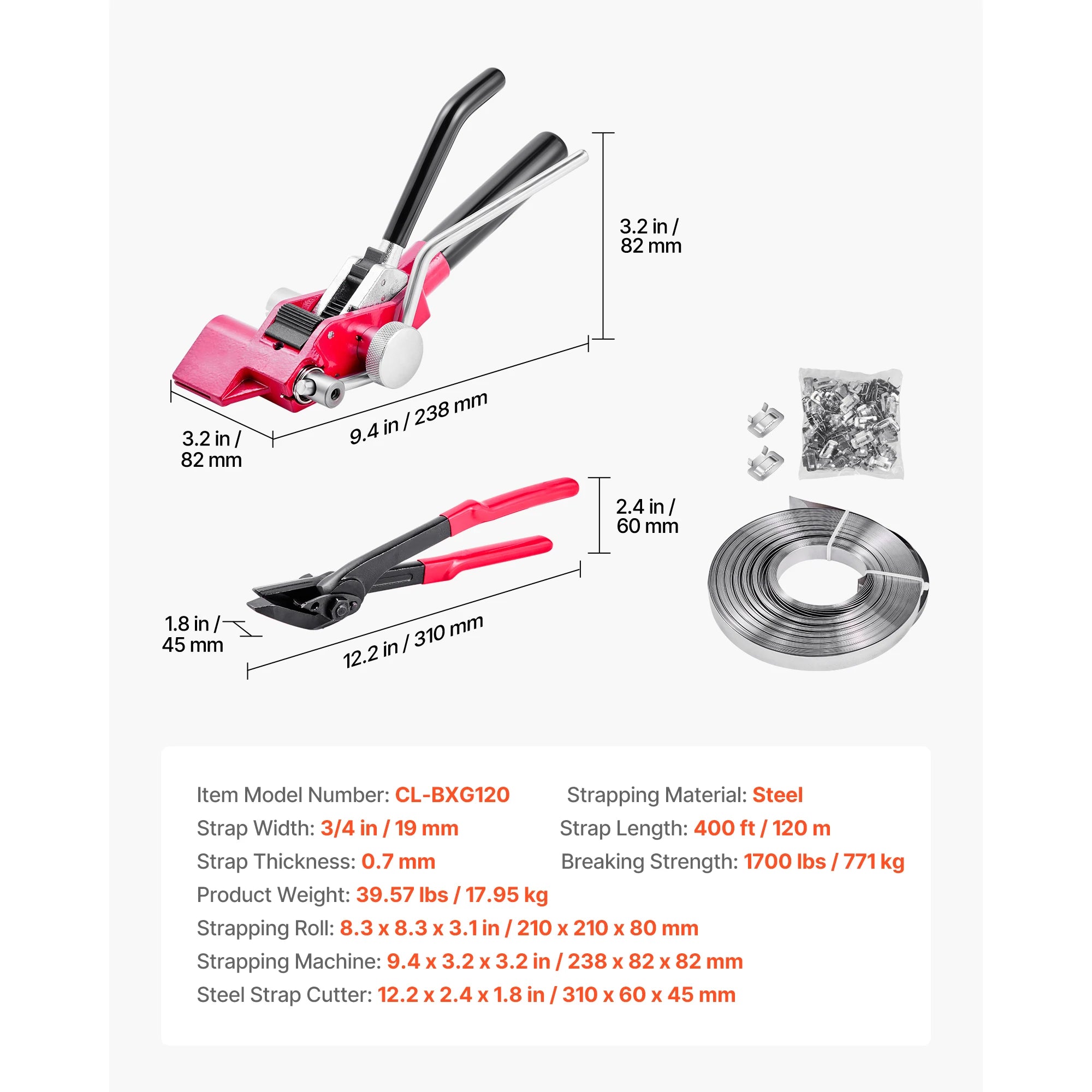 Steel Banding Strapping Kit with Tensioner, Cutter & 200/400ft रोल