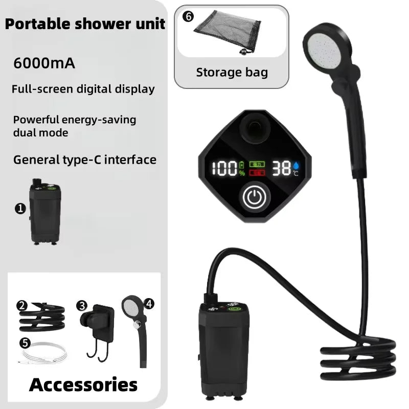 Rechargeable Portable Shower Pump with Display
