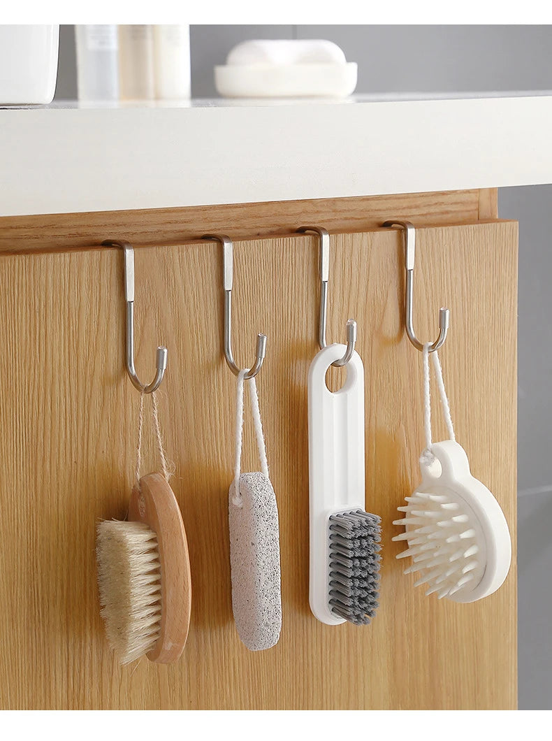 304 Stainless Steel Hook Free Punching Double S-Shape Hook Kitchen Bathroom Cabinet Door Back Type Coat Towel Storage Hanger