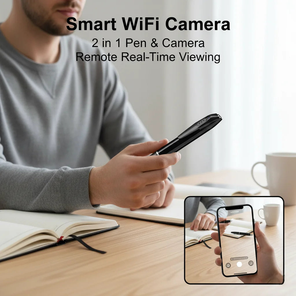 1080P HD Μίνι Κάμερα Στυλό, 300mAh Επαναφορτιζόμενη, Φορητή Βιντεοκάμερα, Ασύρματη WiFi Σύνδεση, Έξυπνη Ανίχνευση Κίνησης, Πραγματική Χρονική Απομακρυσμένη Προβολή, Πολυλειτουργικός Εγγραφέας για Σπίτι, Γραφείο, Συνάντηση, Μελέτη, Καθημερινή Εγγραφή