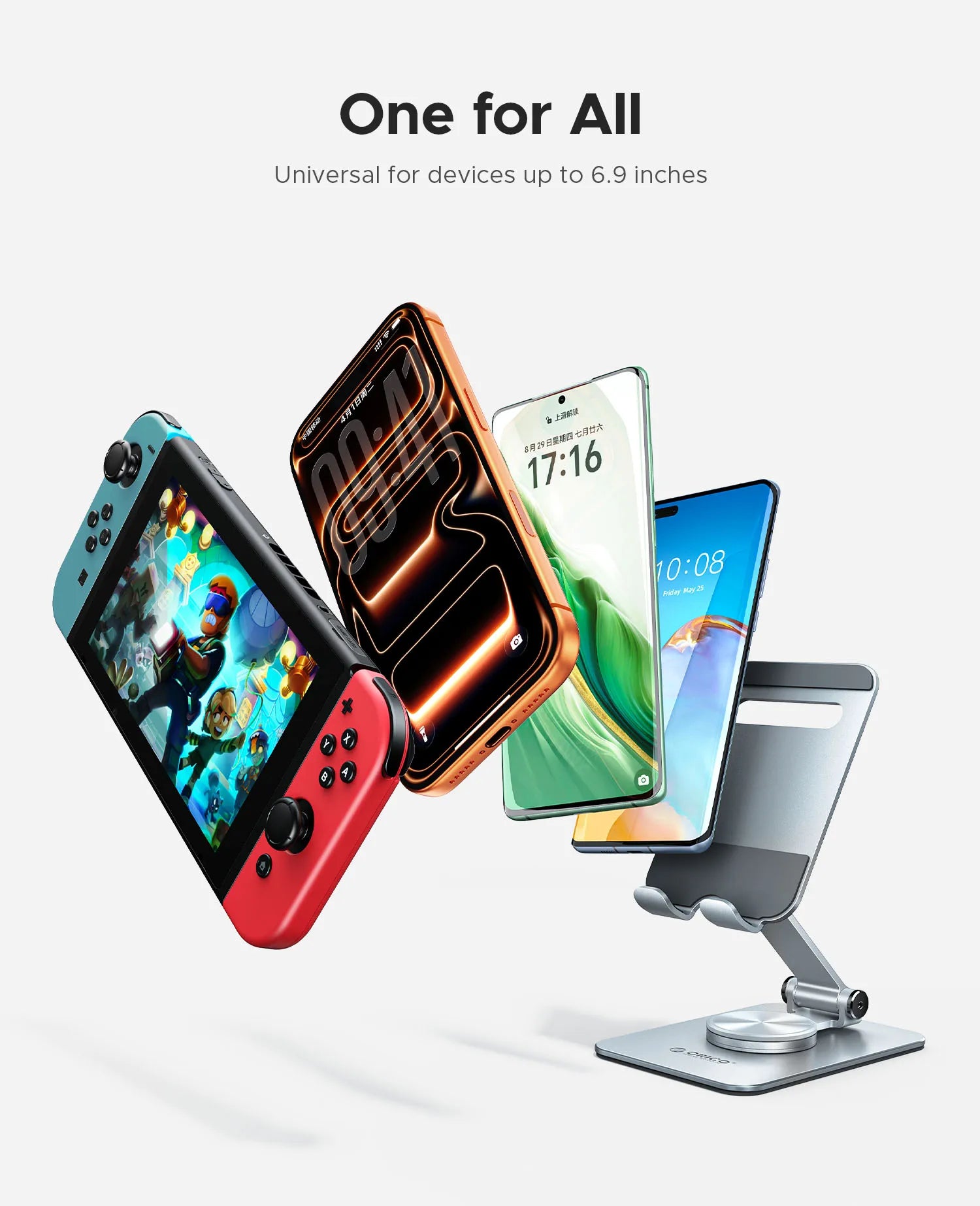 Adjustable Aluminum Phone Stand with 360° Rotation & Foldable Design