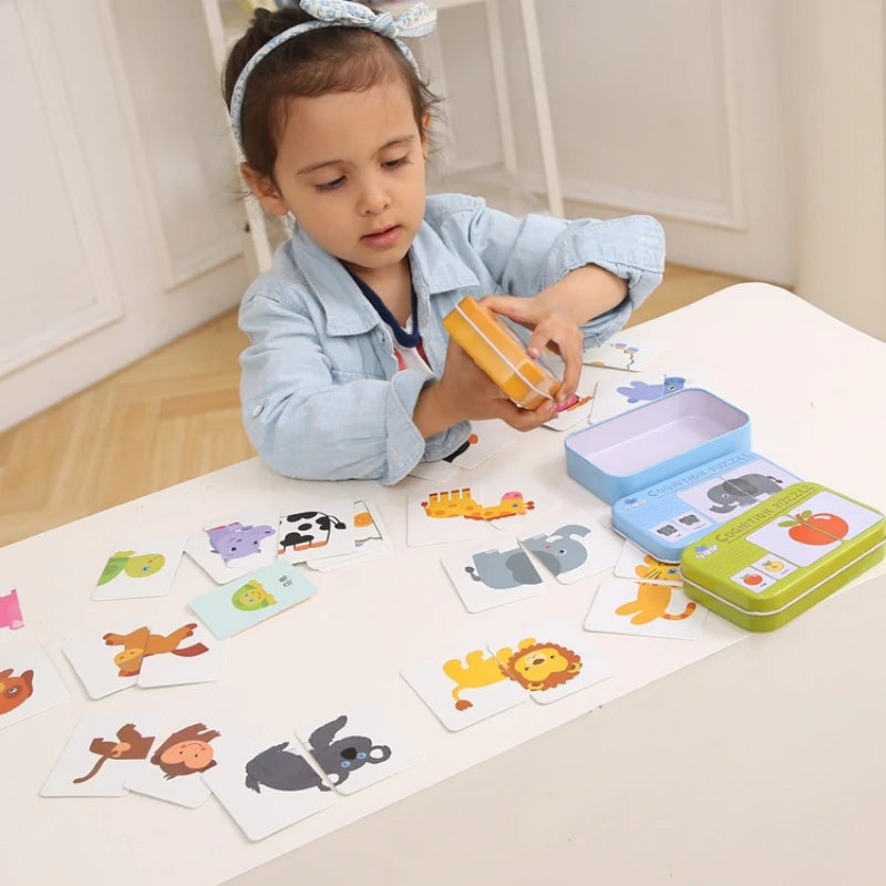 Baby Puzzle Montessori Educational Toys Wood 3D Puzzle Games Iron Box children Puzzles Jigsaw Wooden Puzzles For Kids 2 3 4 Year