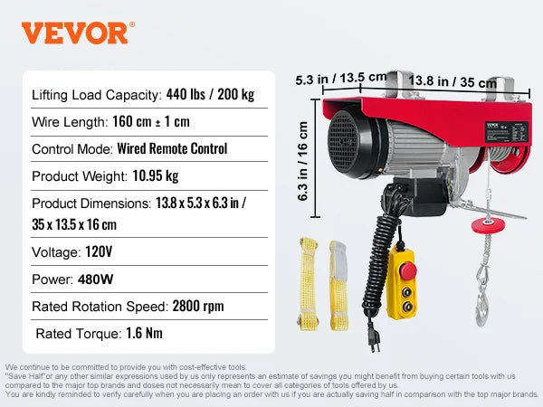 Electric Hoist 200–800kg with Remote Control for Garage Lifting
