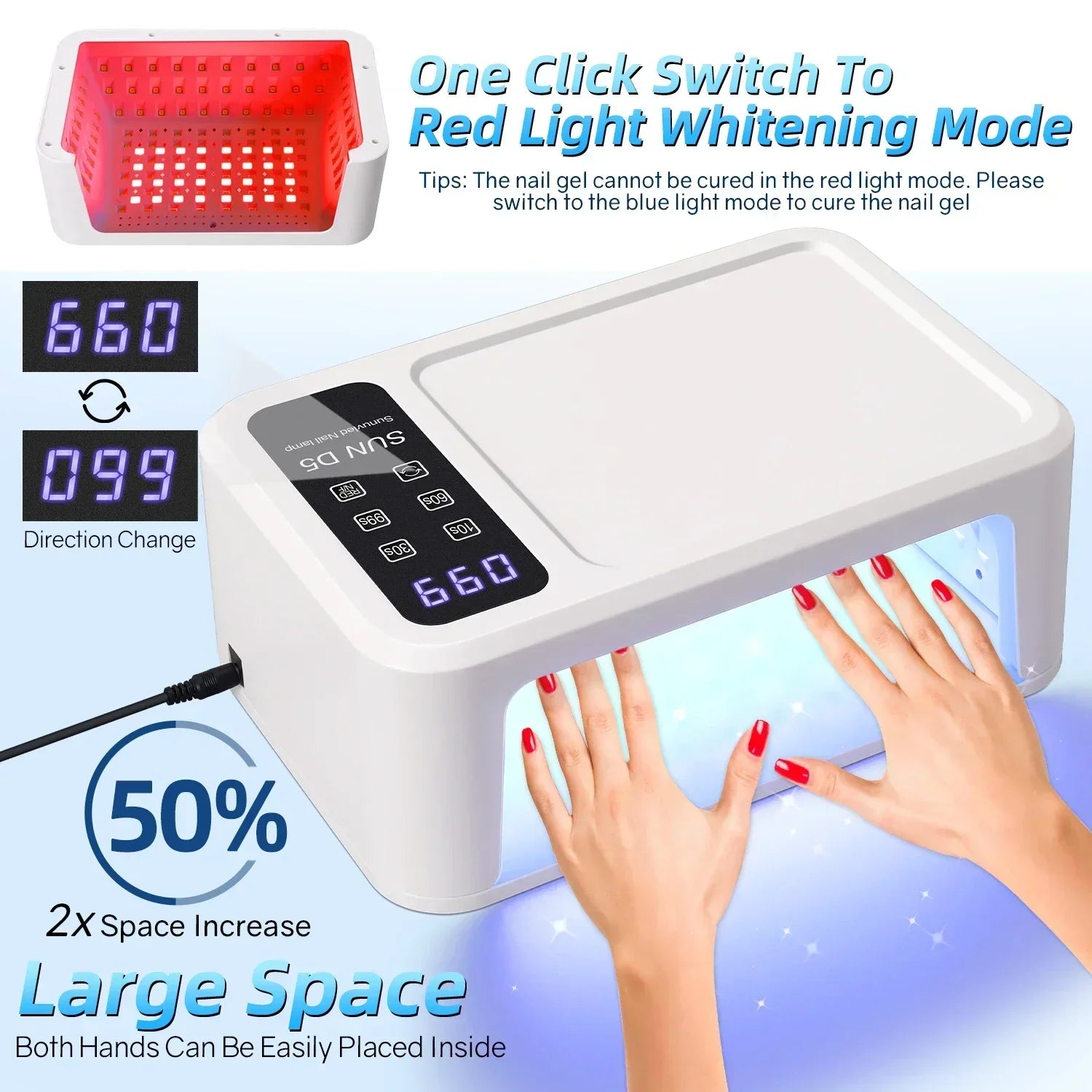480W UV LED Nail Lamp with Large Space and Whitening Mode
