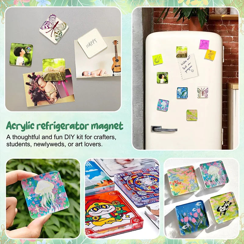 Magnet frigorific pătrat vidat, 5x5 cm, set DIY confecționare magneți