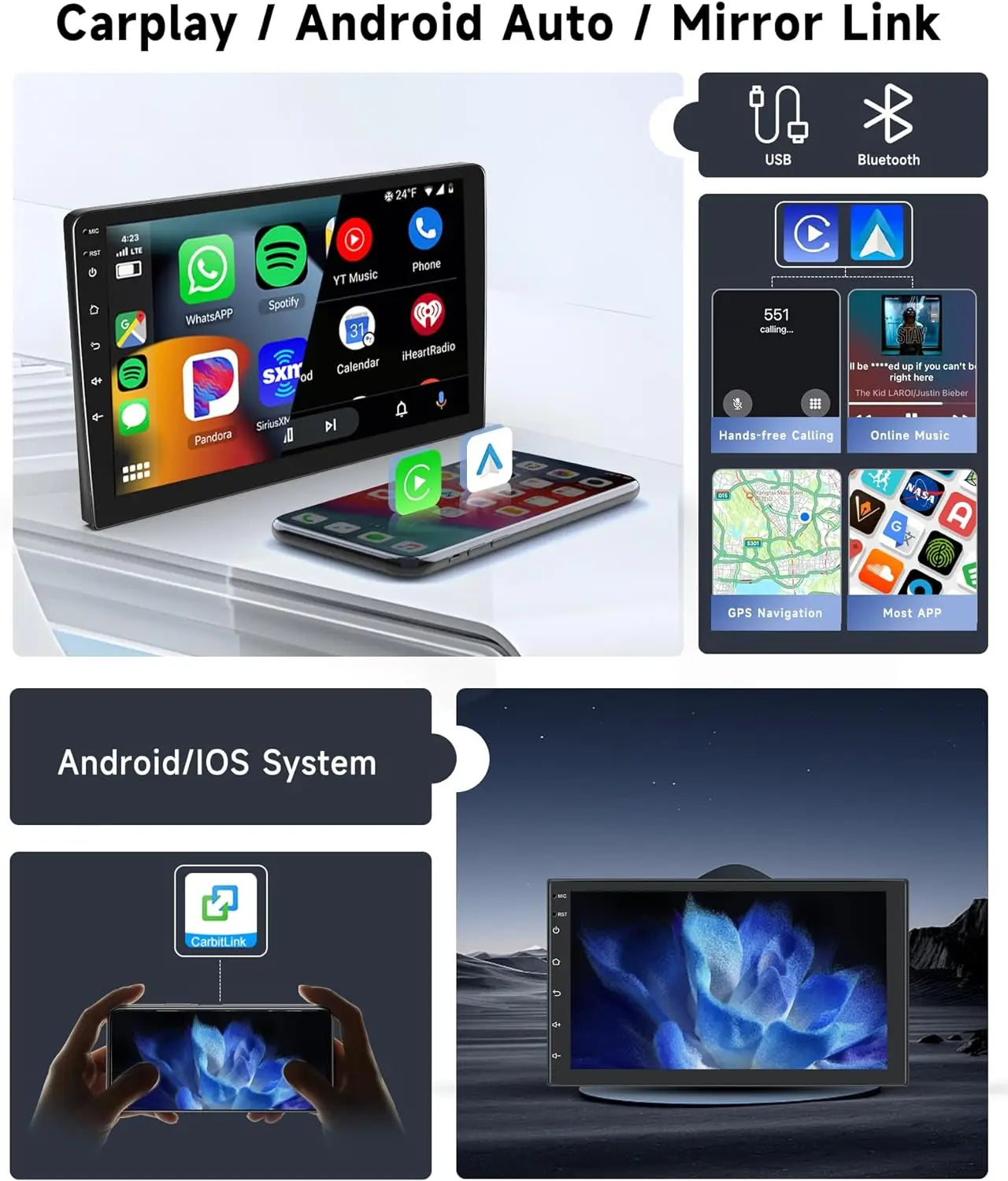 Autórádió 2 Din multimédia videólejátszó CarPlay és Android Auto támogatással