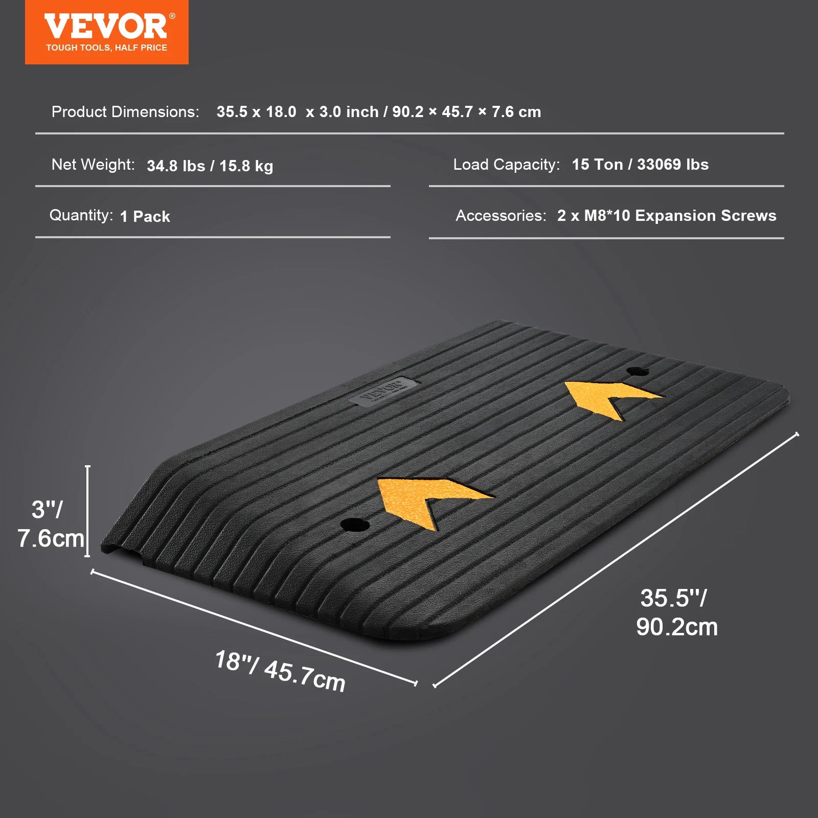 Rubber Driveway Curb Ramp 4" Rise Non-Slip Threshold for Wheels