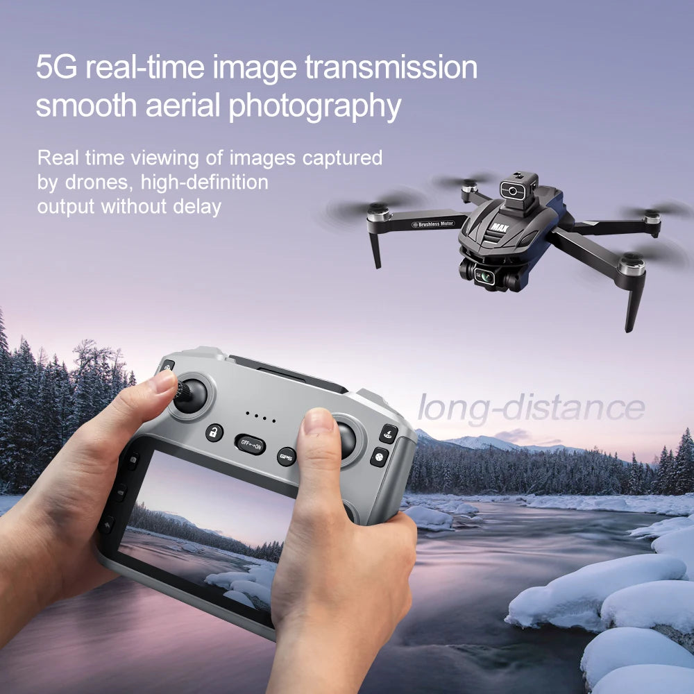 NEW V168 Pro MAX GPS Drone 4K Professional 1080P HD Camera 5G WIFI FPV Drone Brushless Motor 2 Batteries 4.5 Inch Large Screen Remote Control Quadcopter Boys Toys