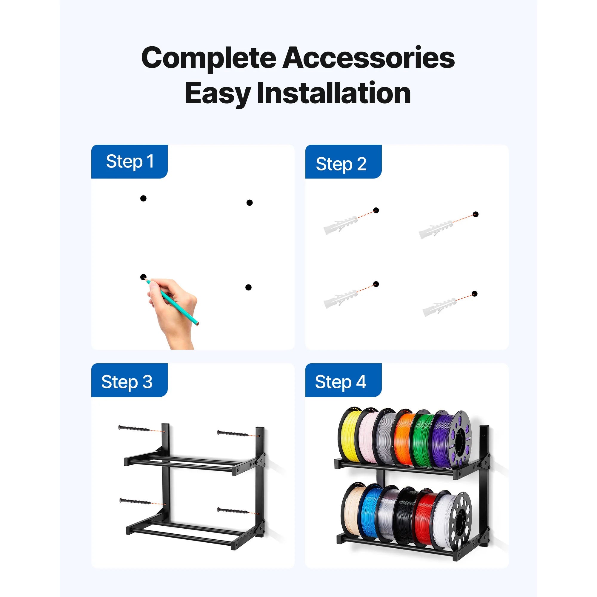 2-Tier Wall Mounted Filament Storage Rack for 3D Printer Spools