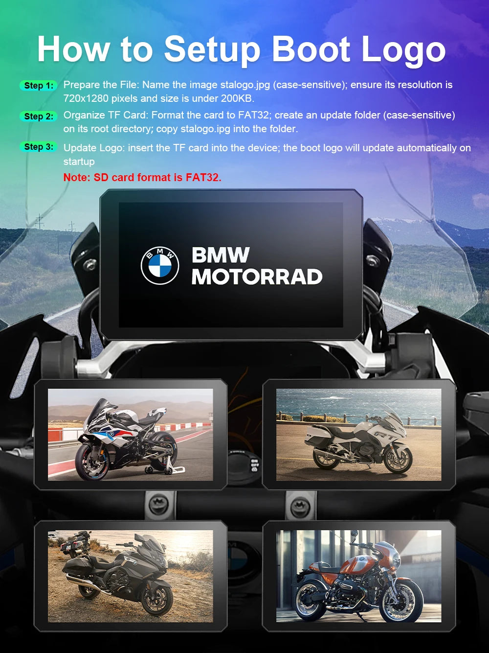 Navegador portátil para motocicleta B7 para BMW R1200 R1250GS S1000 M1000 XR ADV, táctil, al aire libre, impermeable, protector solar, CarPlay, Android Auto
