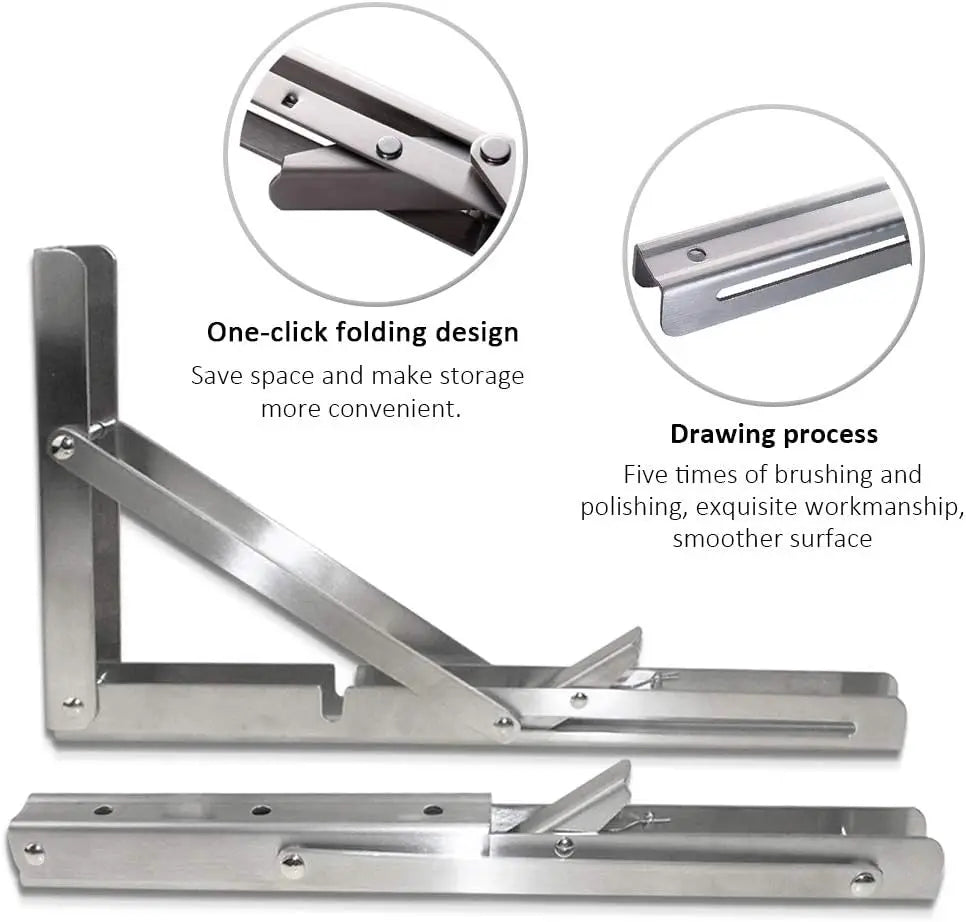 Folding Stainless-Steel Shelf Brackets, Pair