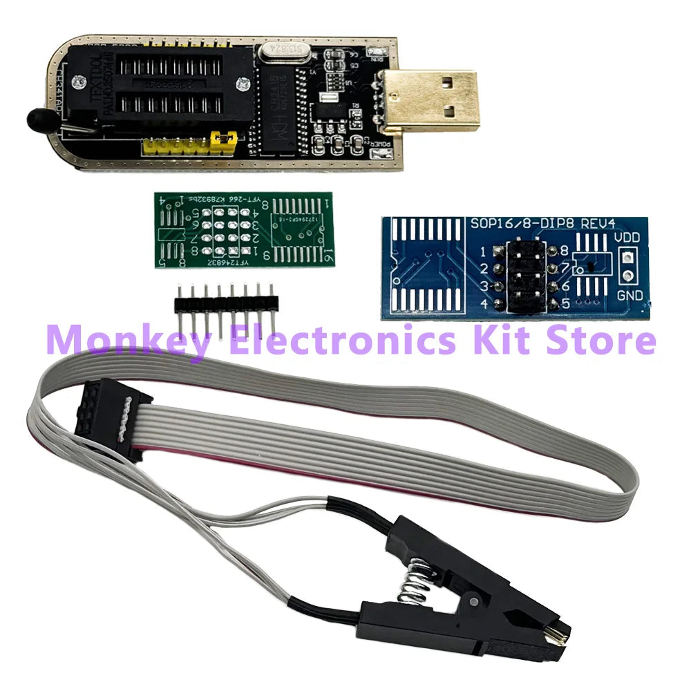 CH341 USB-flashprogrammer en adapteropties