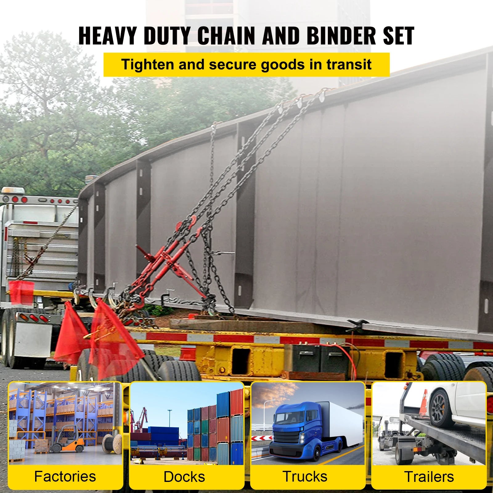 4PCS Chain Load Binder Kit 5/16" 6600 lb Tie Down with Hooks