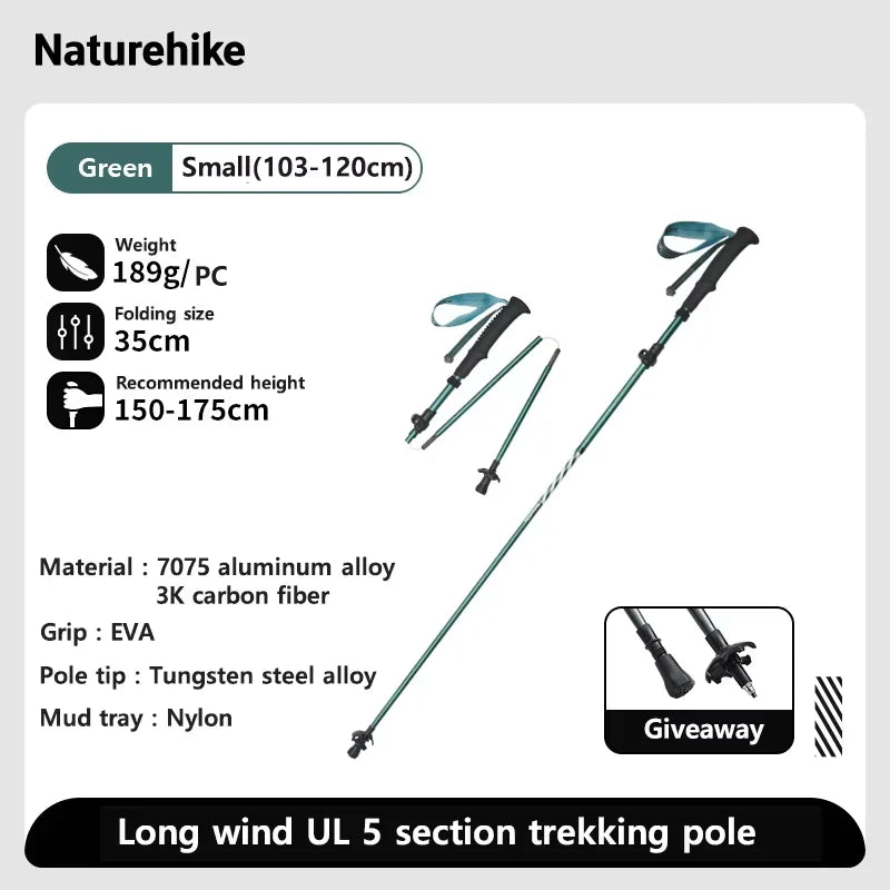 Carbon Fiber Trekking Poles Adjustable 103–135cm Ultralight Hiking Sticks