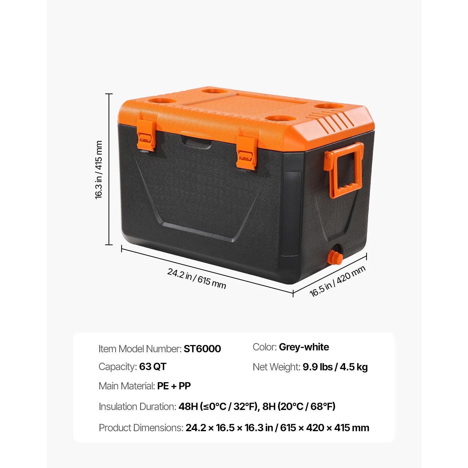 63QT Bærbar Hard Cooler med Isbevaring til Camping og Rejser