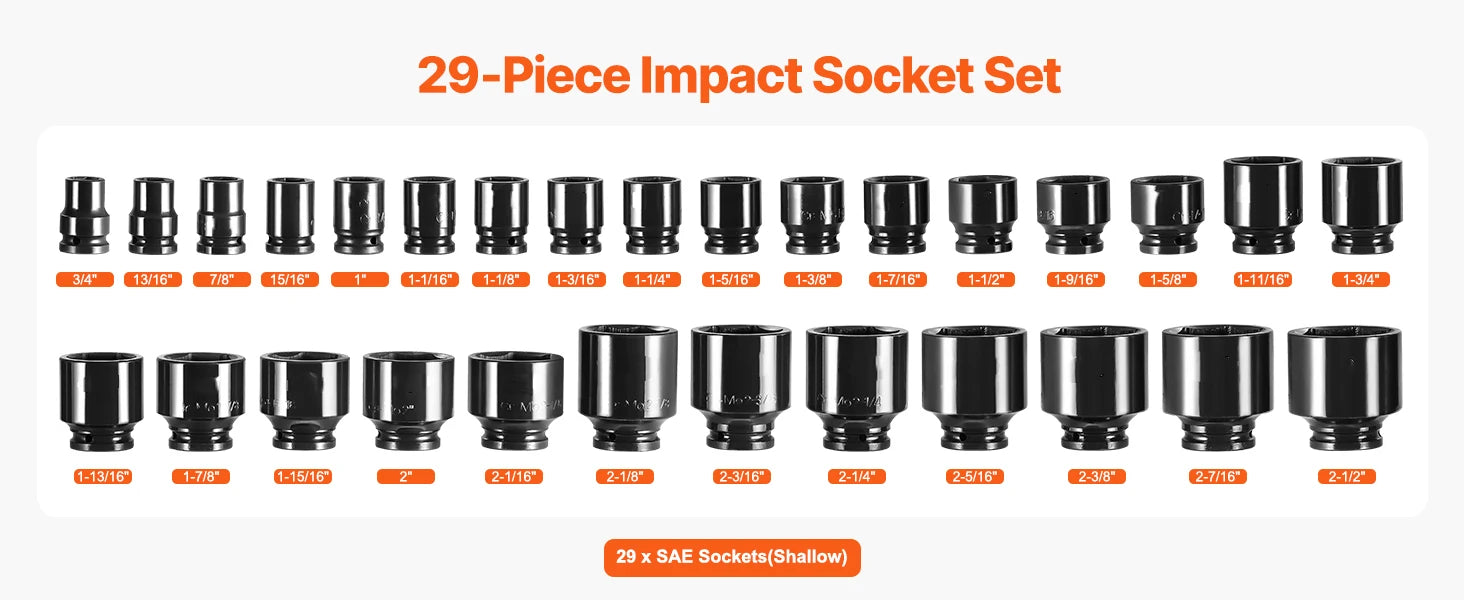 3/4 Inch Drive Impact Socket Set – 29 Piece 6-Point Heavy Duty Kit