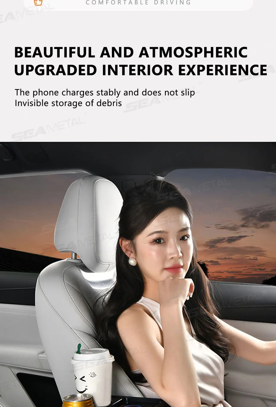 SEAMETAL 15W Wireless Charging Arm Rest Cushion for Car 7.5cm Thicken Center Console Extension Cushion Universal Elbow Support