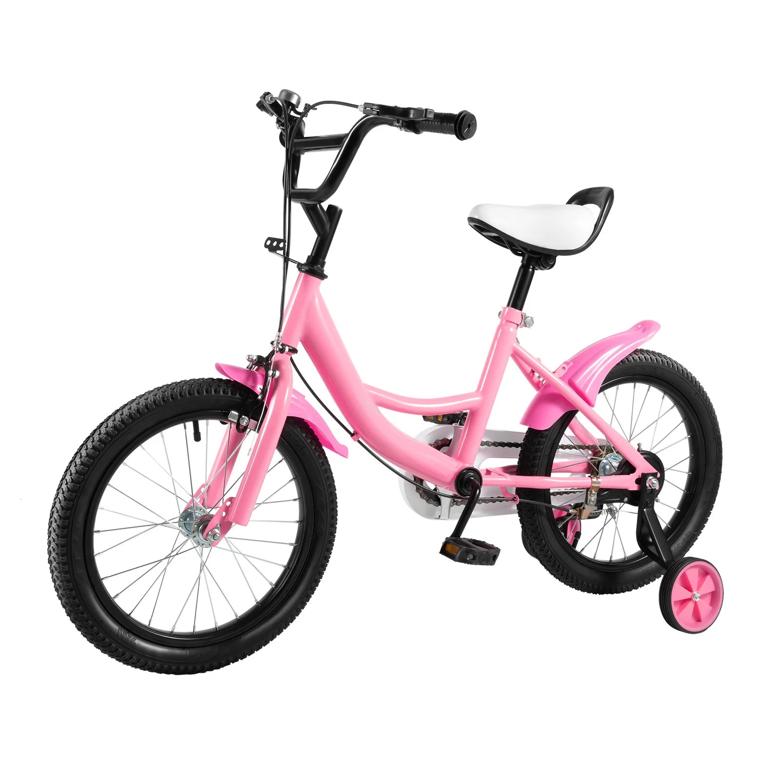 16 Inch Kids Bike Adjustable Height Dual Brakes Children's Bicycle Load 50kg w/ Training Wheels for Ages 5-8 (Pink/Green/Yellow)