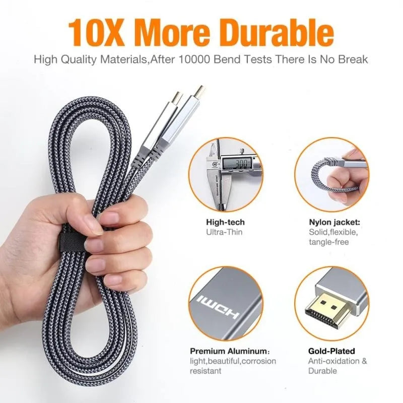 8K HDMI Flat Cable 48Gbps High Speed 8K60 4K120 144Hz Braided HDMI 2.1 Cord 3D EARC HDCP 2.2&2.3 Compatible with Roku TV/PS5